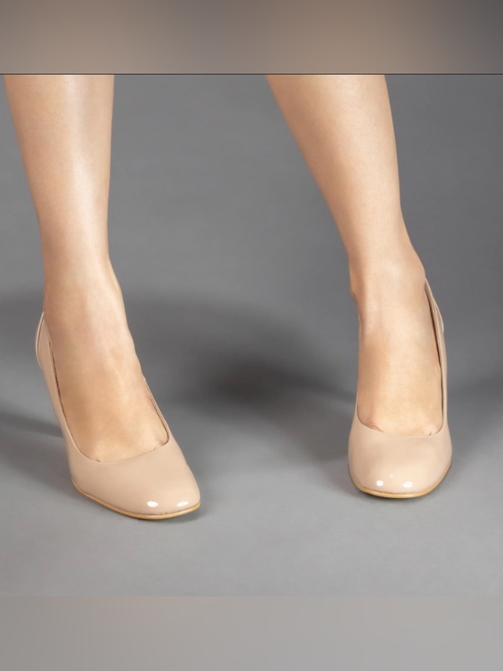Worthington Patent Leather Round-Toe Pumps in Nude Beige